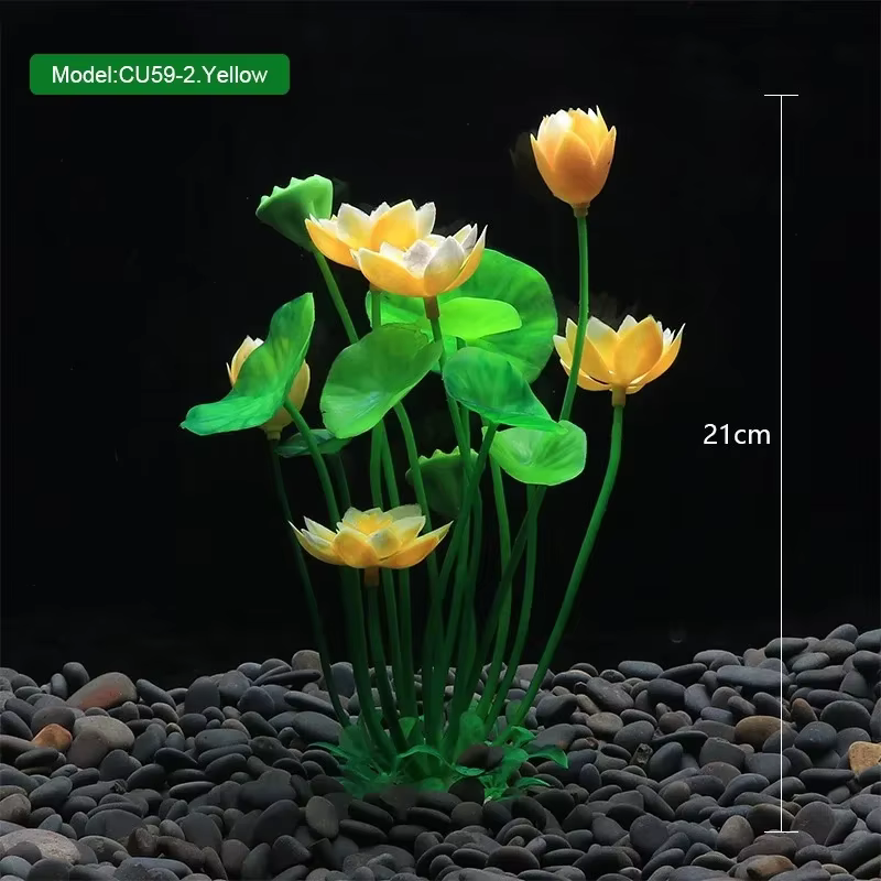 Décoration d'aquarium plantes artificielles Lotus Aquarium aménagement paysager eau herbe ornements aquatique simulé fleur plante fournitures