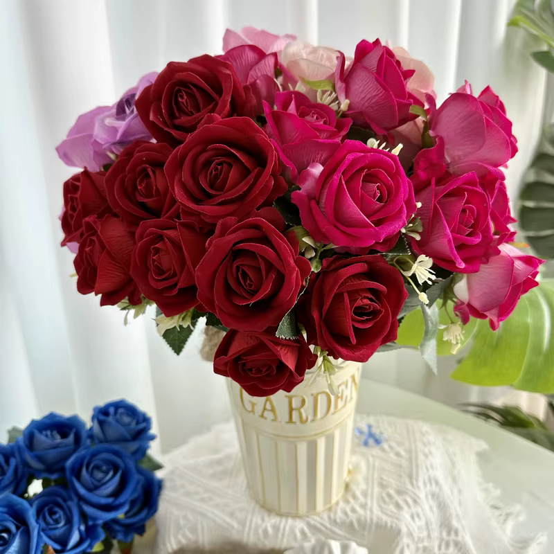 Bouquet de fleurs en perles, accessoires d'arrangement floral, accessoire photo, cadeau de la Saint-Valentin, décoration de vase de table, 9 têtes A3280