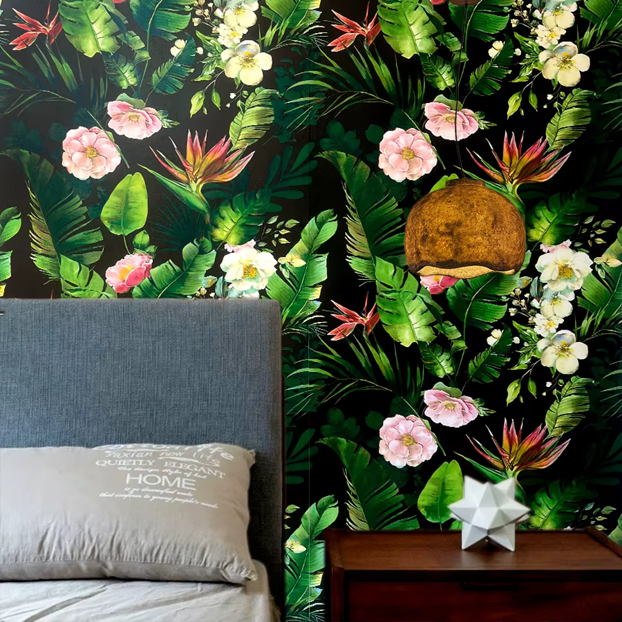 Papier peint auto-adhésif avec plantes vertes et fleurs