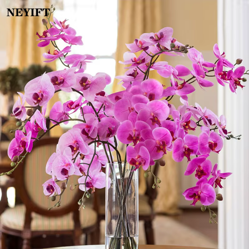 9 têtes de fleurs d'orchidées papillon artificielles de 98 cm
