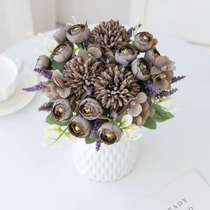 Hortensia artificielle fleurs Scrapbook soie thé Rose bourgeons Vase maison chambre décor saint valentin mariage Bouquet bricolage cadeau accessoire guirlande