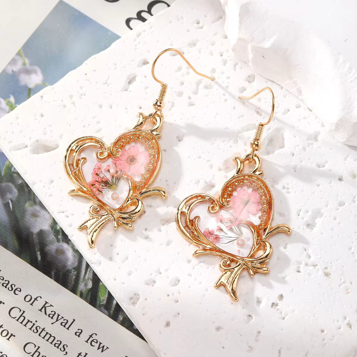 Boucles d'oreilles pendantes en fleurs séchées pour femmes, bijoux avec hypoallergénique et créativité, pendentif en fleurs naturelles, cadeaux, nouvelle collection