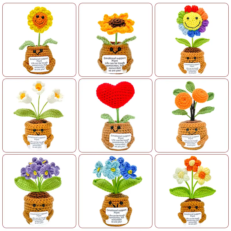 Mini plante en pot tricotée à la main avec carte