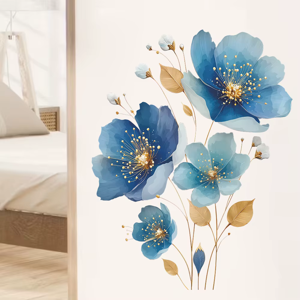 Autocollant mural de fleurs bleues magnifiques pour salon