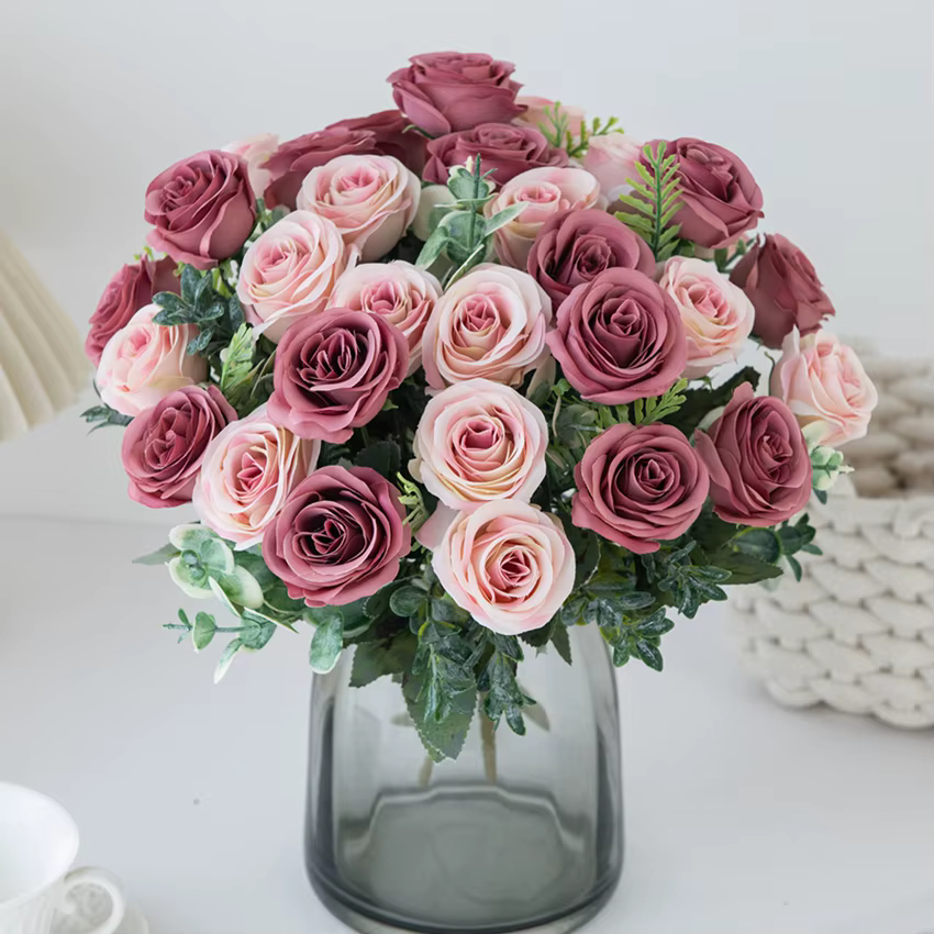 Fleurs artificielles Nordic Rose Soie Mariage Accueil Bouquet De Mariée En Plein Air CourtyardDecoration Vacances BRICOLAGE Cadeau Tir PropsStage