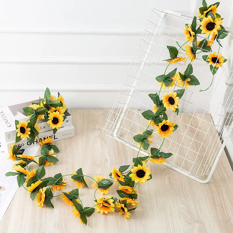 250cm soie tournesol lierre vigne fleurs artificielles tenture murale guirlande clôtures de jardin maison mariage décoration de noël fausse plante