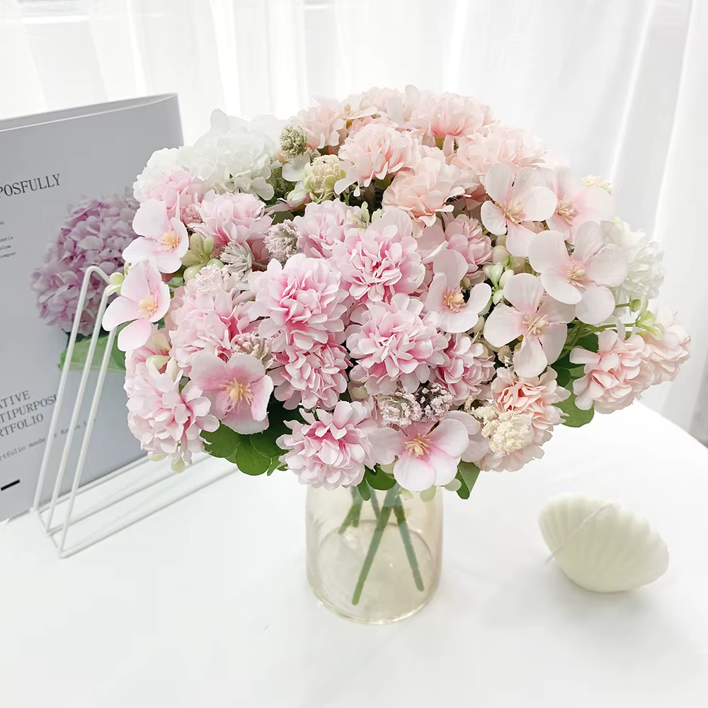 Bouquet de Pivoines et Hortensias Artificielles Bleues