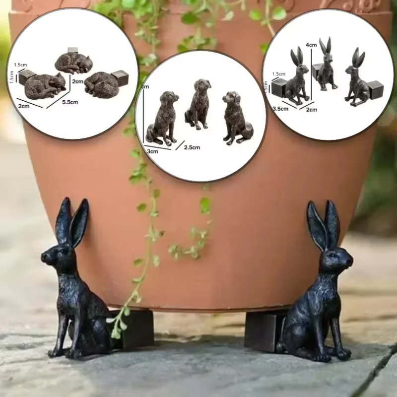 3 pièces Pot de fleur pieds support forme animale chat chien lapin Pots de plantes Risers Pad extérieur jardin résine Pot pied plante bonsaï supports