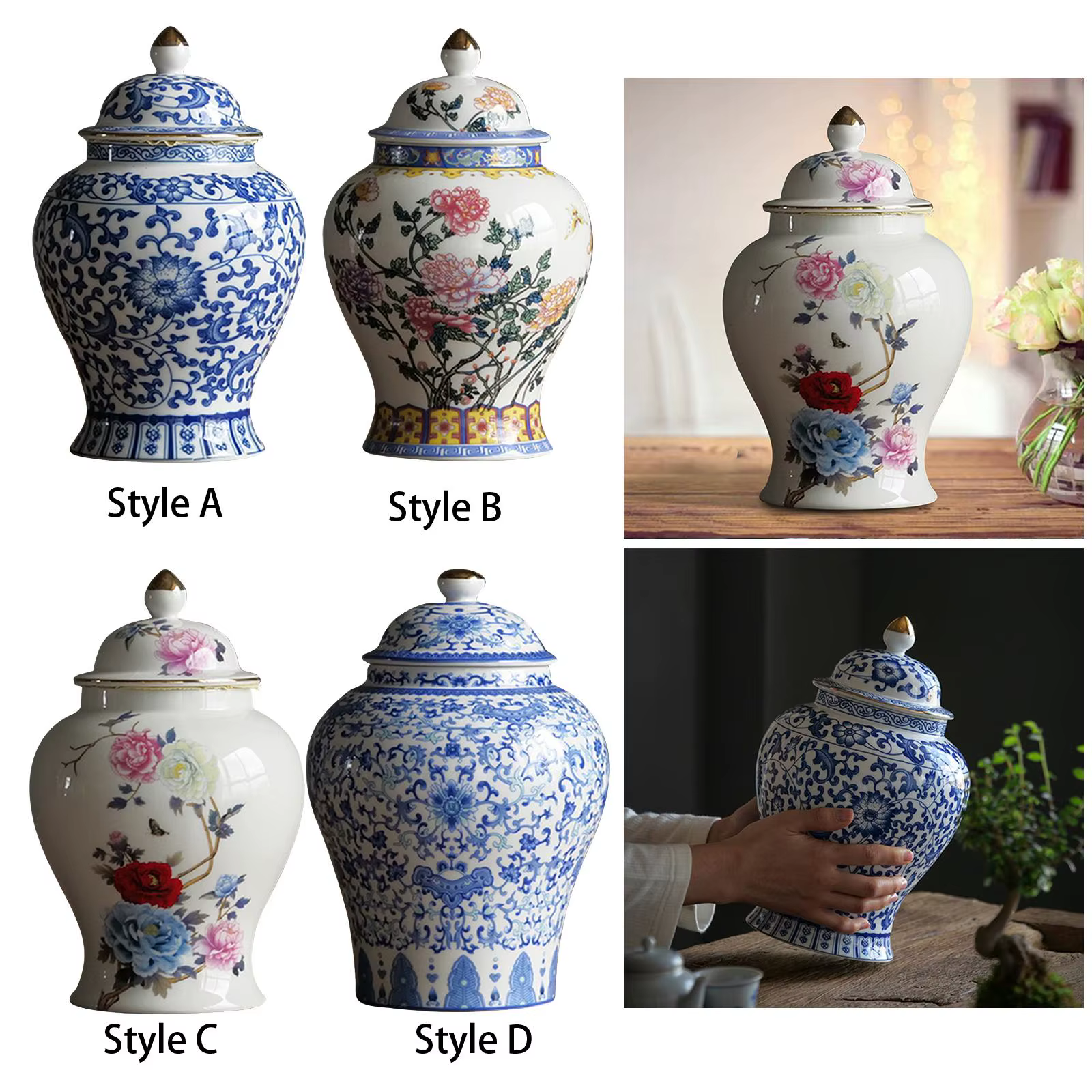 Pot de gingembre en céramique de Style chinois, Vase de fleurs séchées de Style Oriental émaillé