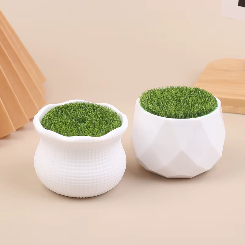 Lot de 5 pots de fleurs ronds avec vase en gazon artificiel