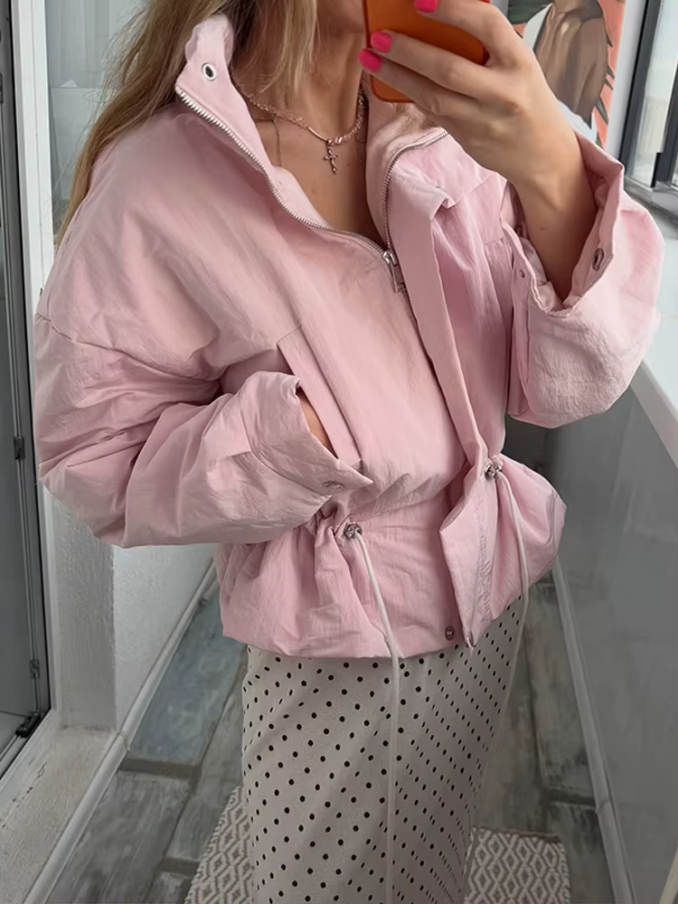 Veste matelassée pour femme à imprimé floral, avec cordon de serrage à la taille, fermeture éclair et boutons, col montant, courte, chic et tendance