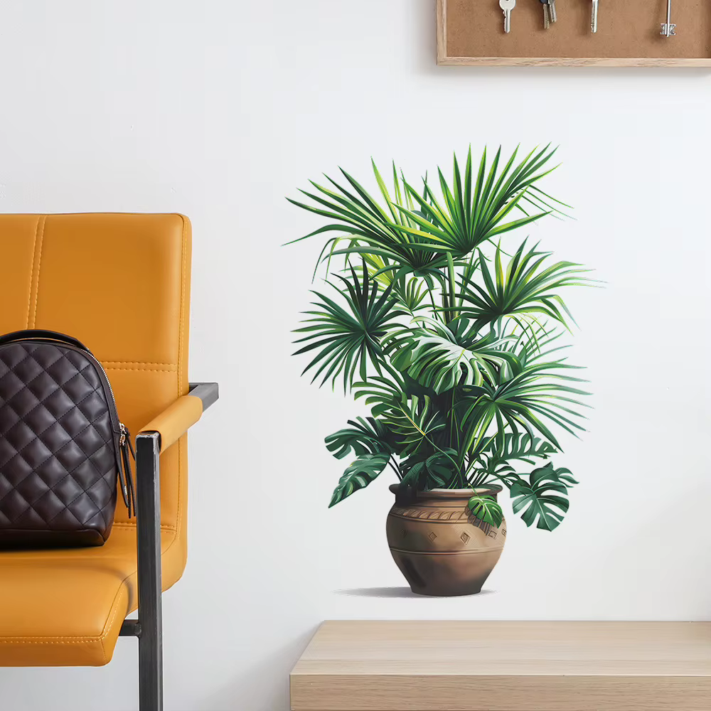 Autocollant mural plante verte en Pot