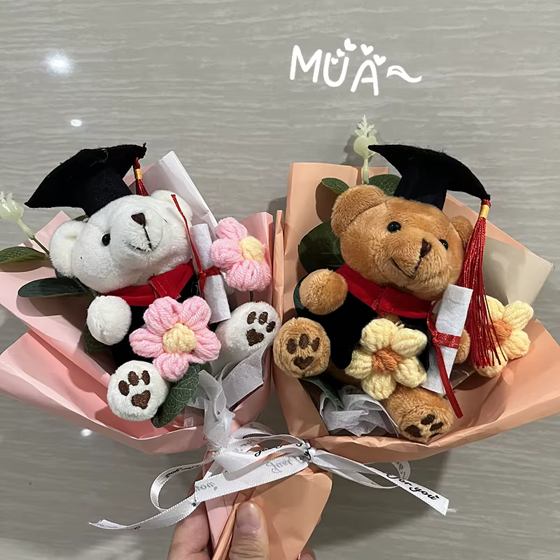 Bouquet de fleurs artificielles au crochet ours Kawaii