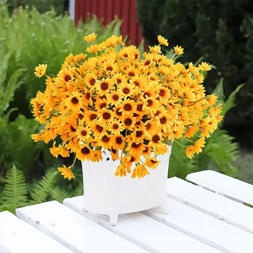 Fleur artificielle Soie Jaune Petite Marguerite Haute Qualité Mariage Bouquet De Mariée Maison vase table Bricolage Cadeau Boîte Scrapbook Décoration