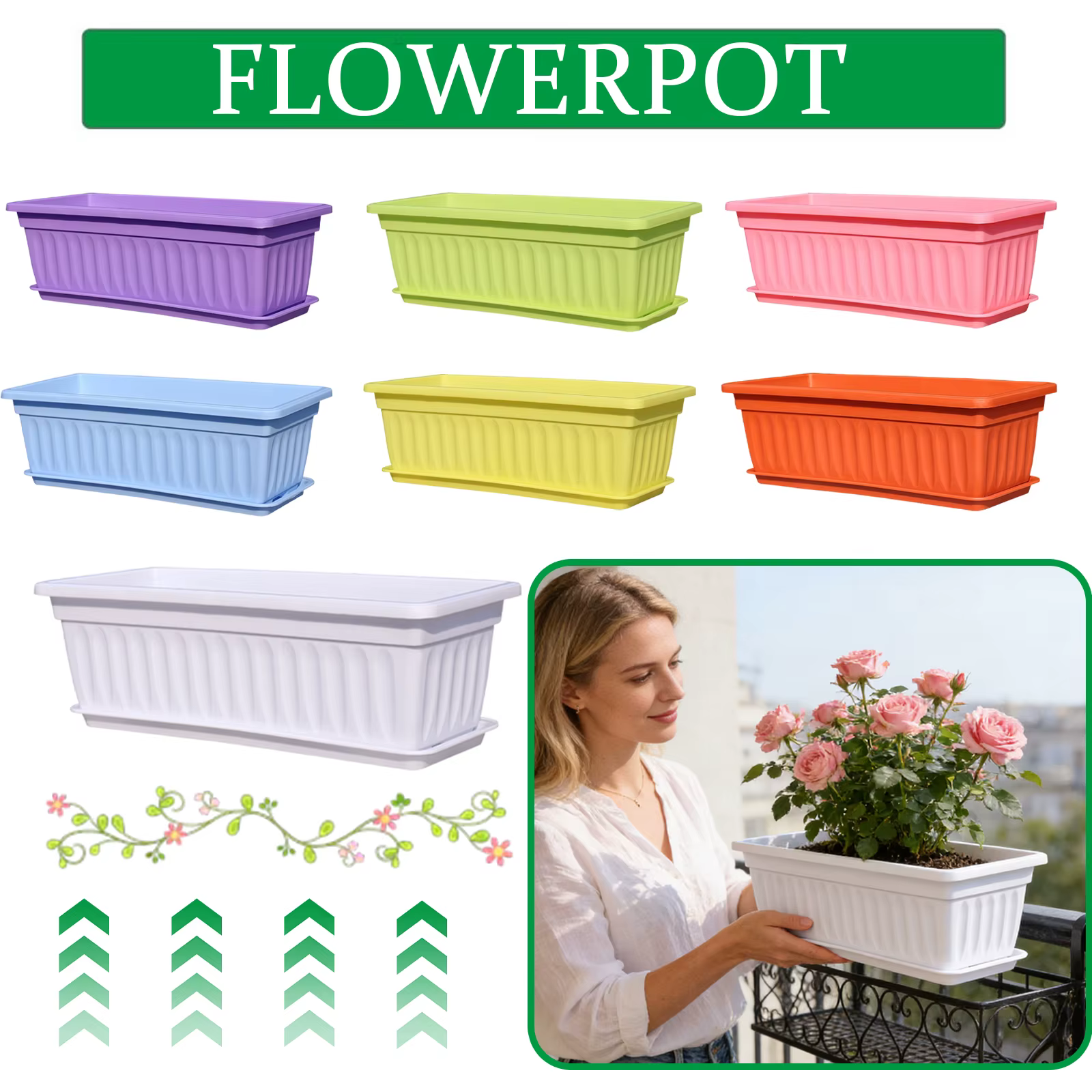 Jardinière rectangulaire en plastique