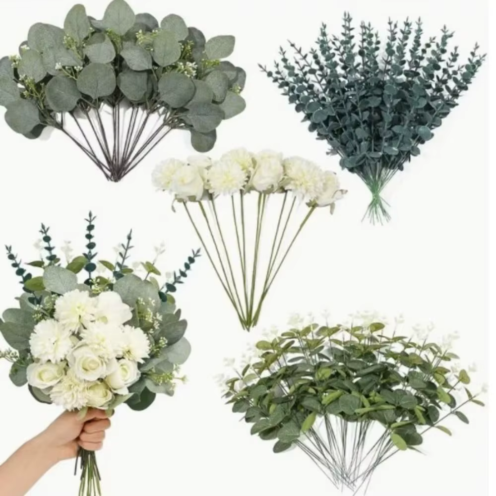 70 PCS Nouveaux Bouquets de Fleurs Artificielles en Feuilles d'Eucalyptus Décoration Maison DIY Arrangement Floral Mixte en Gros