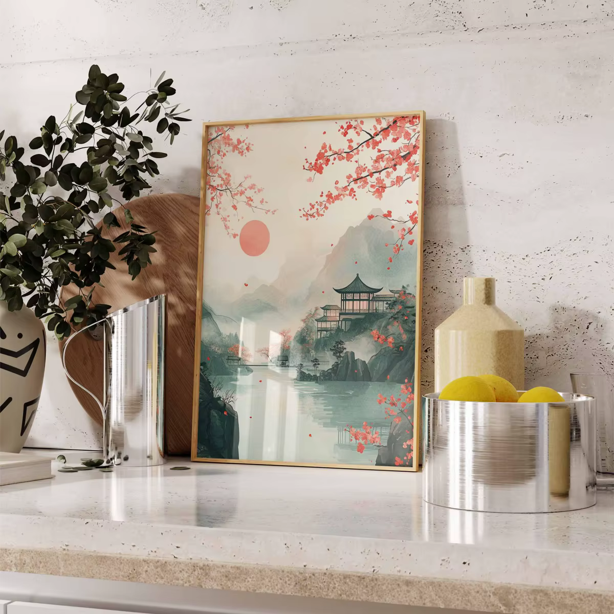 Affiche imprimée sur toile avec motif de fleurs de cerisier japonaises