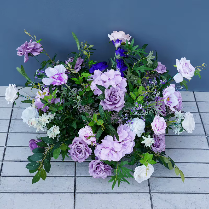 A8728 violet Rose verdure glycine fleur rangée corne arc cadre décor fournitures mariage scène sol Floral Arrangement accessoires