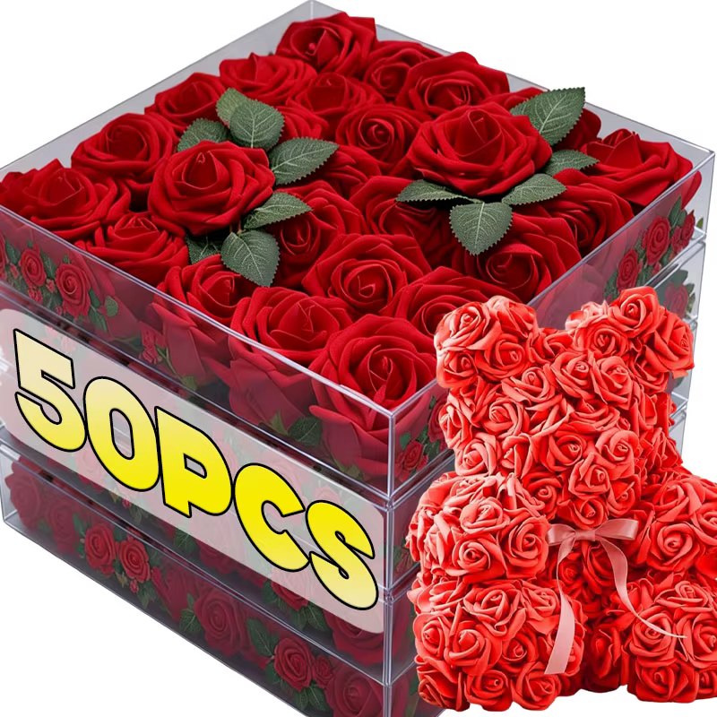 50/5x Têtes de roses artificielles en mousse