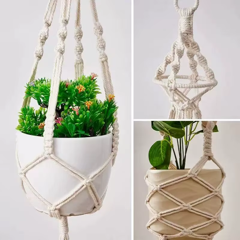 Plante suspendue en macramé faite à la main