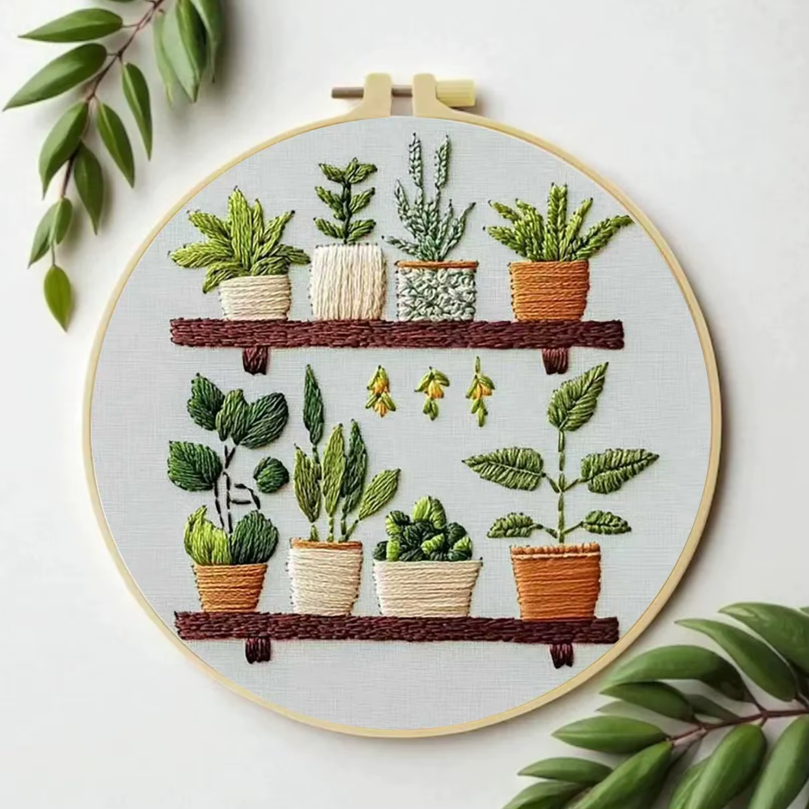 Kit de broderie de plantes en pot pour adultes avec rouleaux de fil et kit d'aiguilles pour cadeau DIY pour débutants