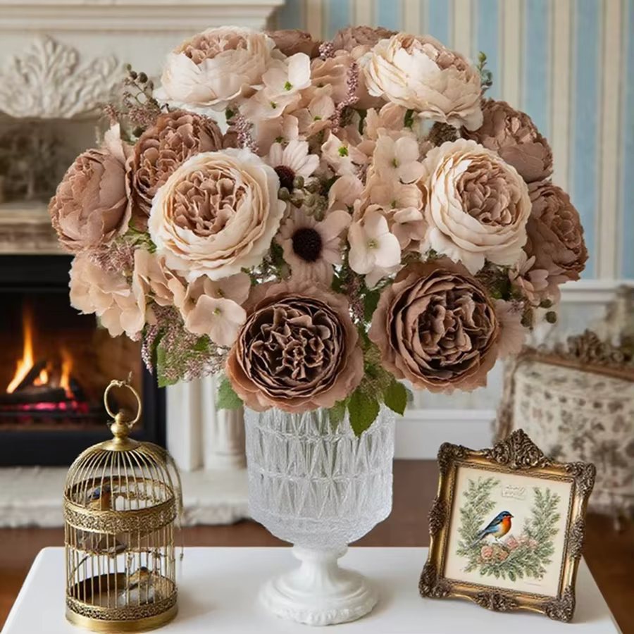 6Pcs Artificielle Fleur Soie Pivoine En Plein Air Cour Jardin Festival De Mariage Bouquet De Mariée Maison Salle BRICOLAGE Cadeaux Boîte Décor Accessoires