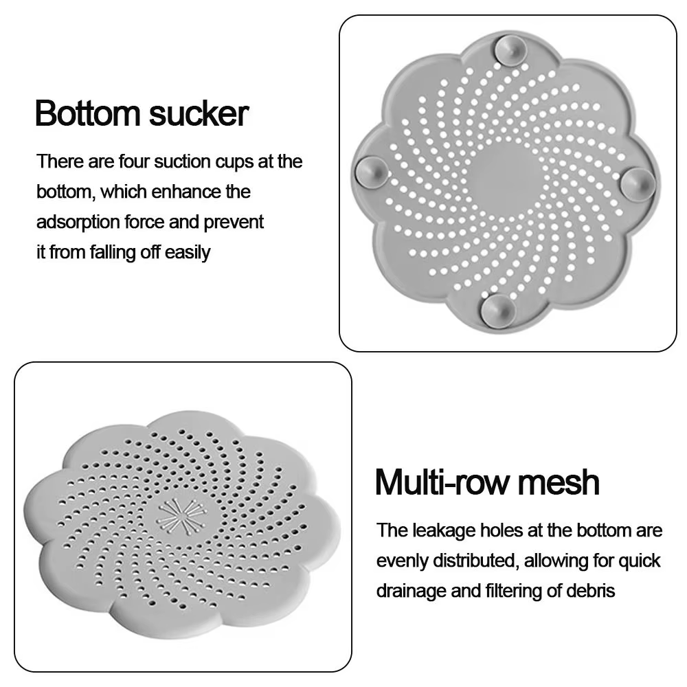 Couvercle de drain de sol en silicone en forme de fleur, crépine d'évier en maille, anti-blocage des cheveux, attrape-déchets, accessoire de cuisine