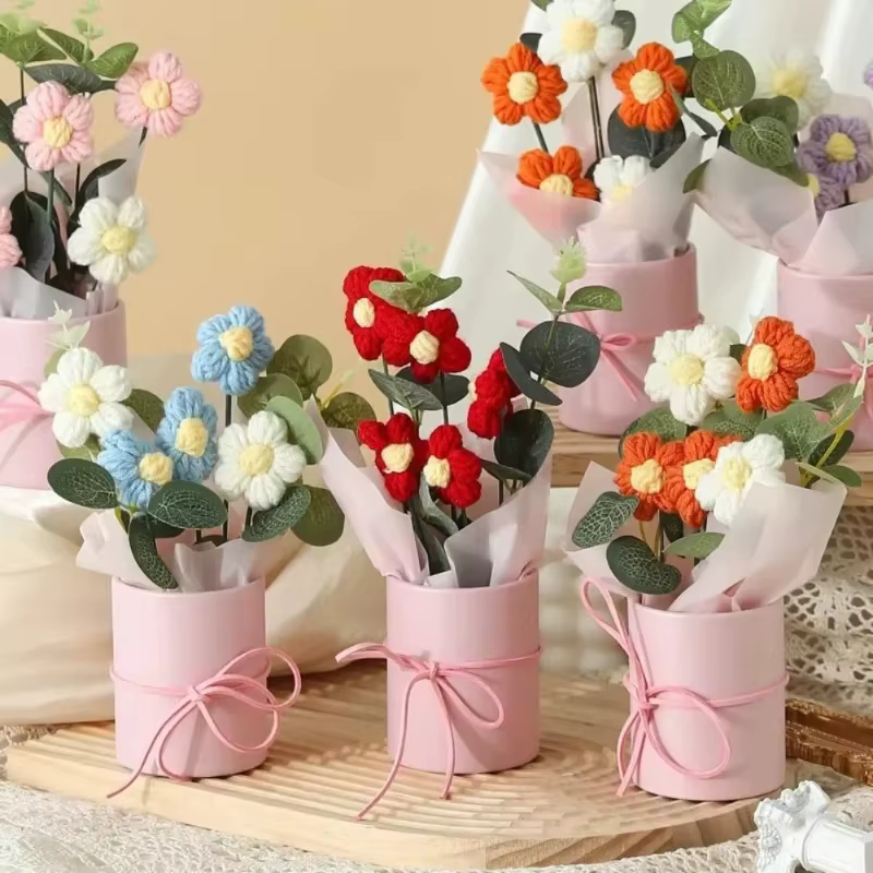 Bouquet de fleurs au crochet pour la Saint-Valentin