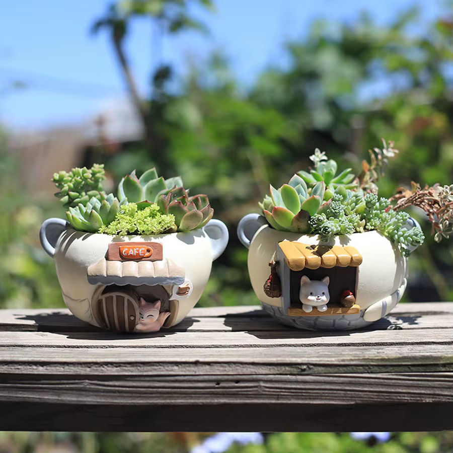 1 pièce Pot de fleurs en résine motif animal de dessin animé pour plantes succulentes