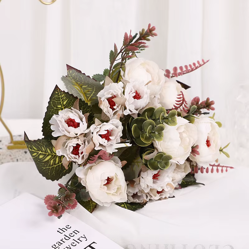 Bouquet de fleurs artificielles en soie pivoine