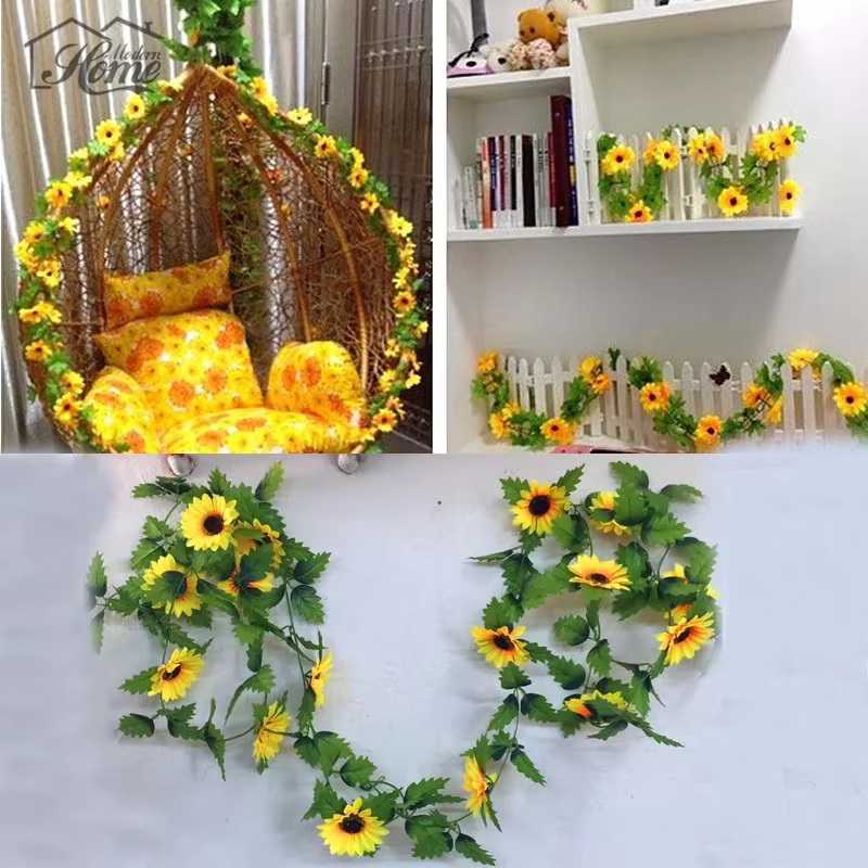 Guirlande de fleurs artificielles suspendues de vigne de tournesol jaune de 2.5M