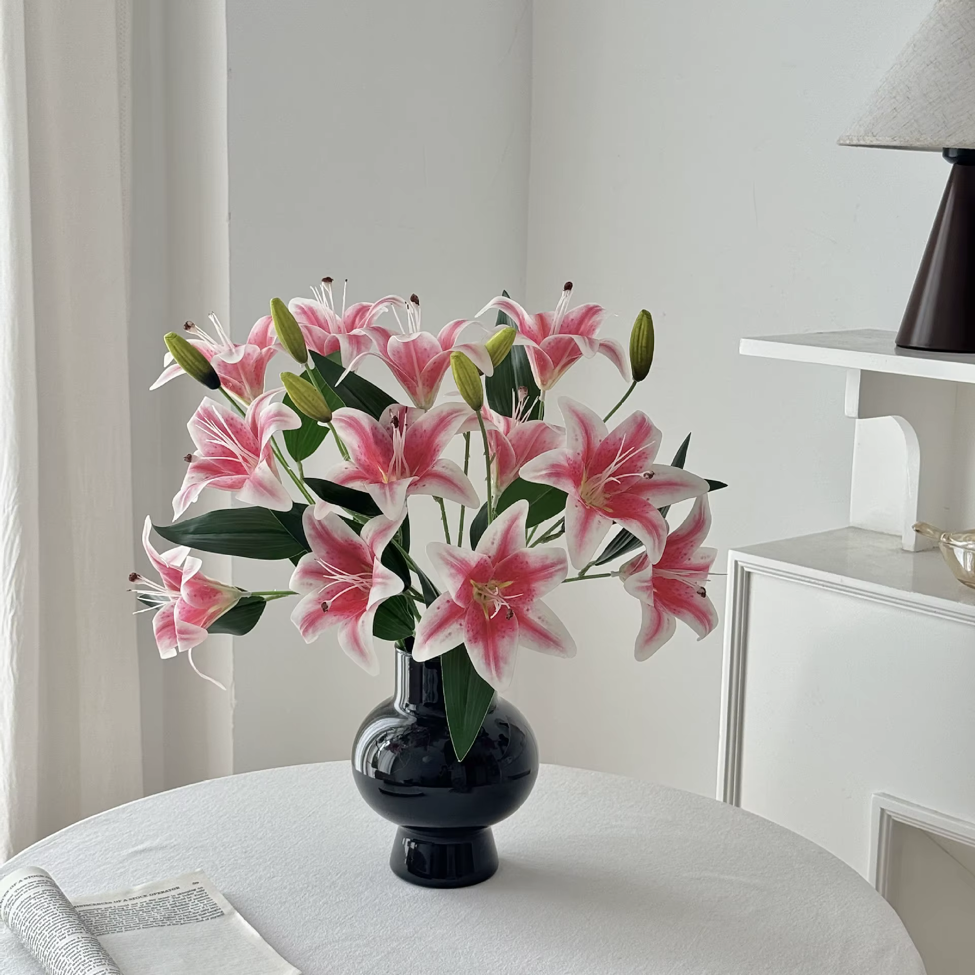 Fleur artificielle de lys blanc à 2 têtes