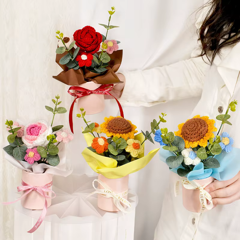 Bouquet de fleurs tricotées