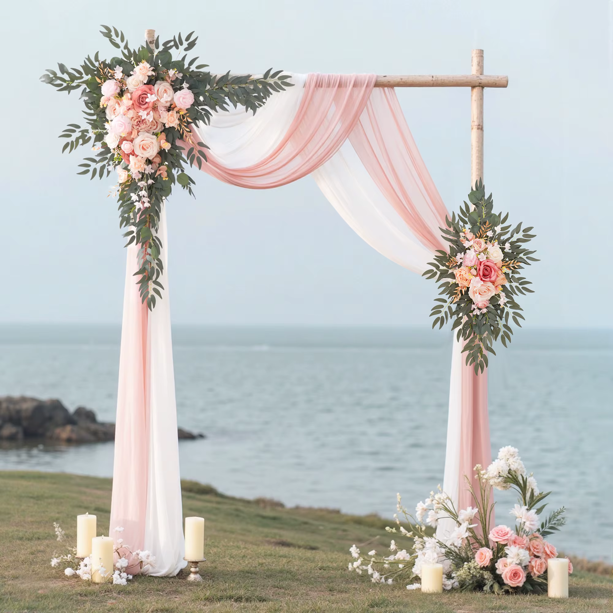 Arrangement floral suspendu 2 pièces rideaux en mousseline de soie