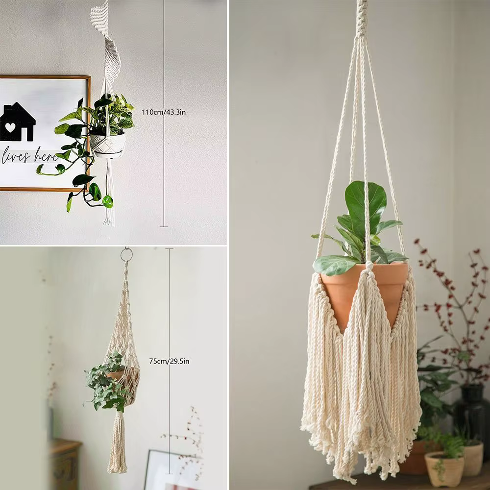 Porte-plantes en macramé pour salon intérieur