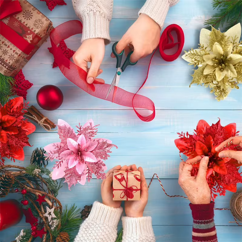 Poinsettia – fleurs de noël artificielles à paillettes