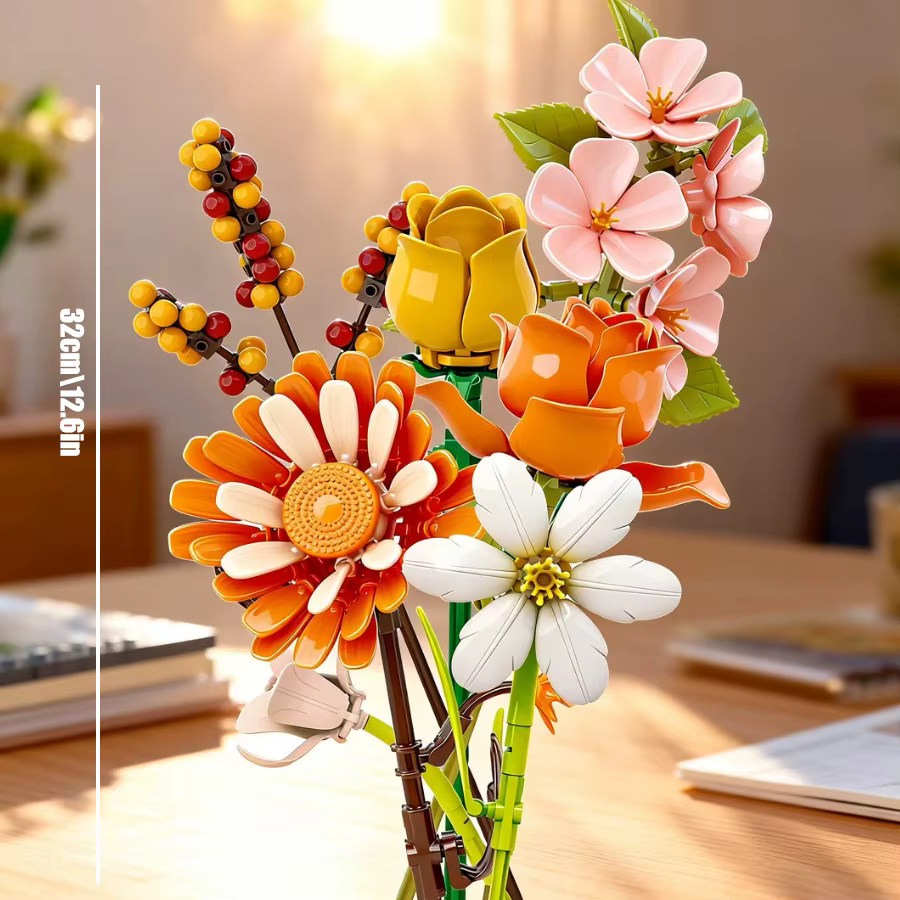Bouquet de fleurs artificielles en blocs de construction