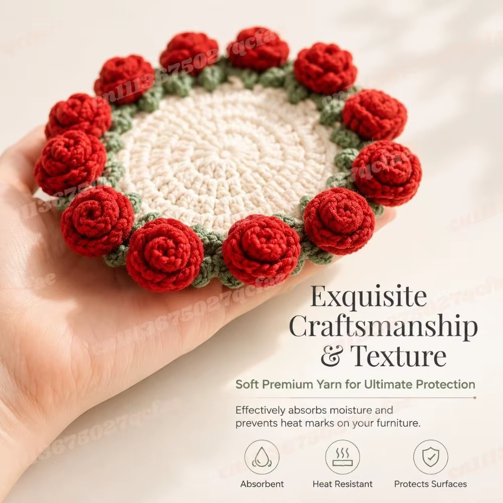 Sous-verres en crochet motif bouquet de fleurs