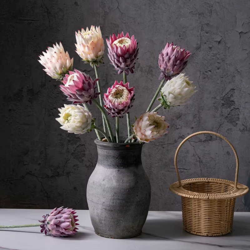 Fleur artificielle King Protea à cheveux longs de 61CM