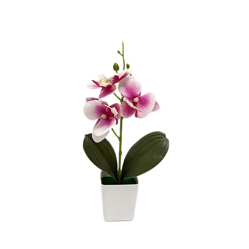 Nouvelle Décoration Florale Artificielle en Pot de Céramique avec Trois Orchidées Papillon pour Café
