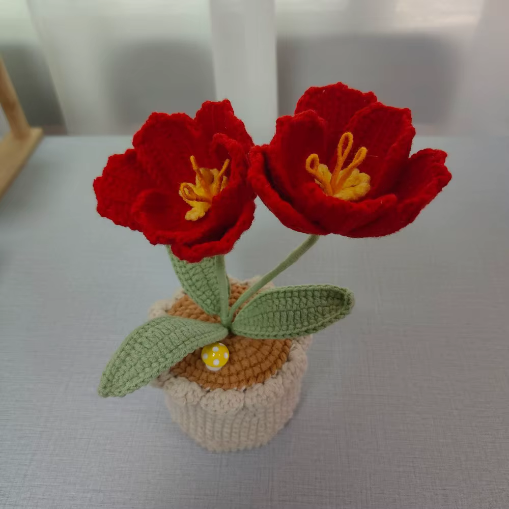 Tulipe en pot au Crochet faite à la main
