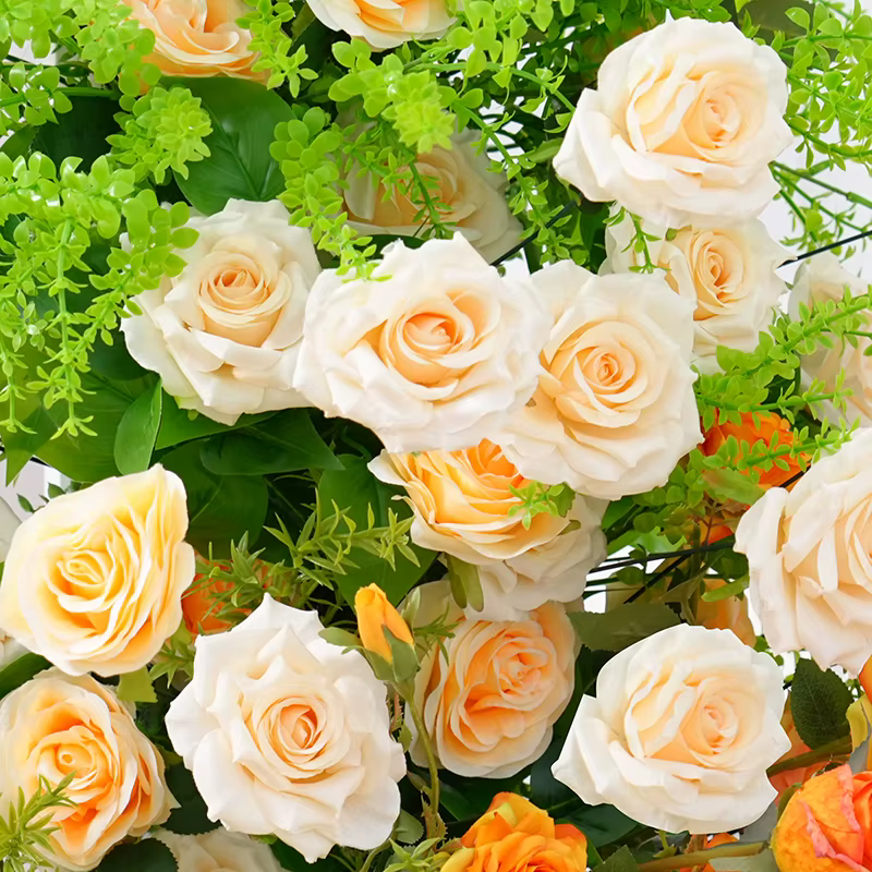 Orange Lily Rose vert plantes mariage toile de fond arc cadre décor fleur rangée allée sol Floral fenêtre affichage scène accessoires H8875