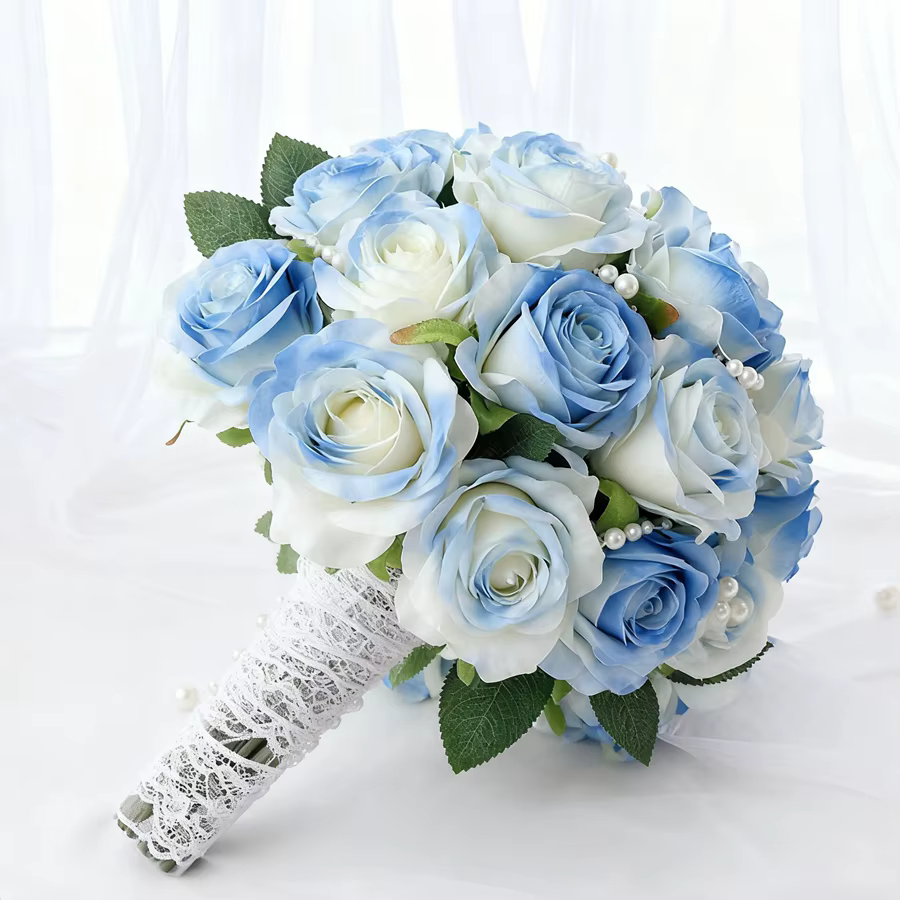 Fleurs artificielles bleu Rose saint valentin Brial Bouquet couronne de mariage maison chambre extérieure cour décor bricolage fleur à main cadeau accessoire