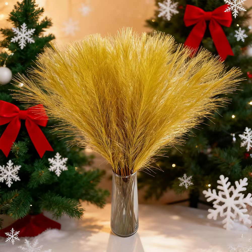 Fleurs artificielles en herbe de Pampas dorée à paillettes