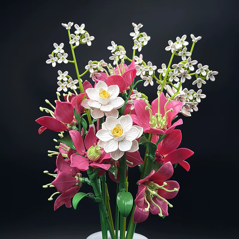 Bouquet de fleurs artificielles violets en blocs de construction