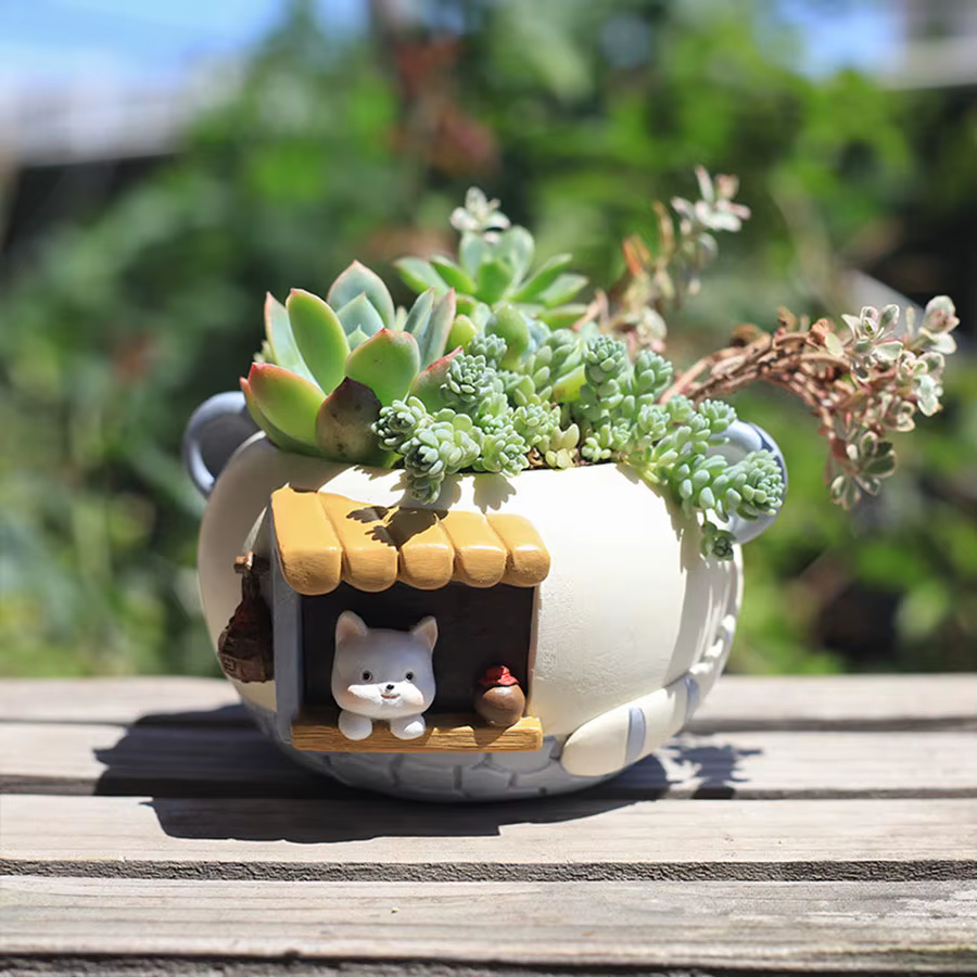1 pièce Pot de fleurs en résine motif animal de dessin animé pour plantes succulentes
