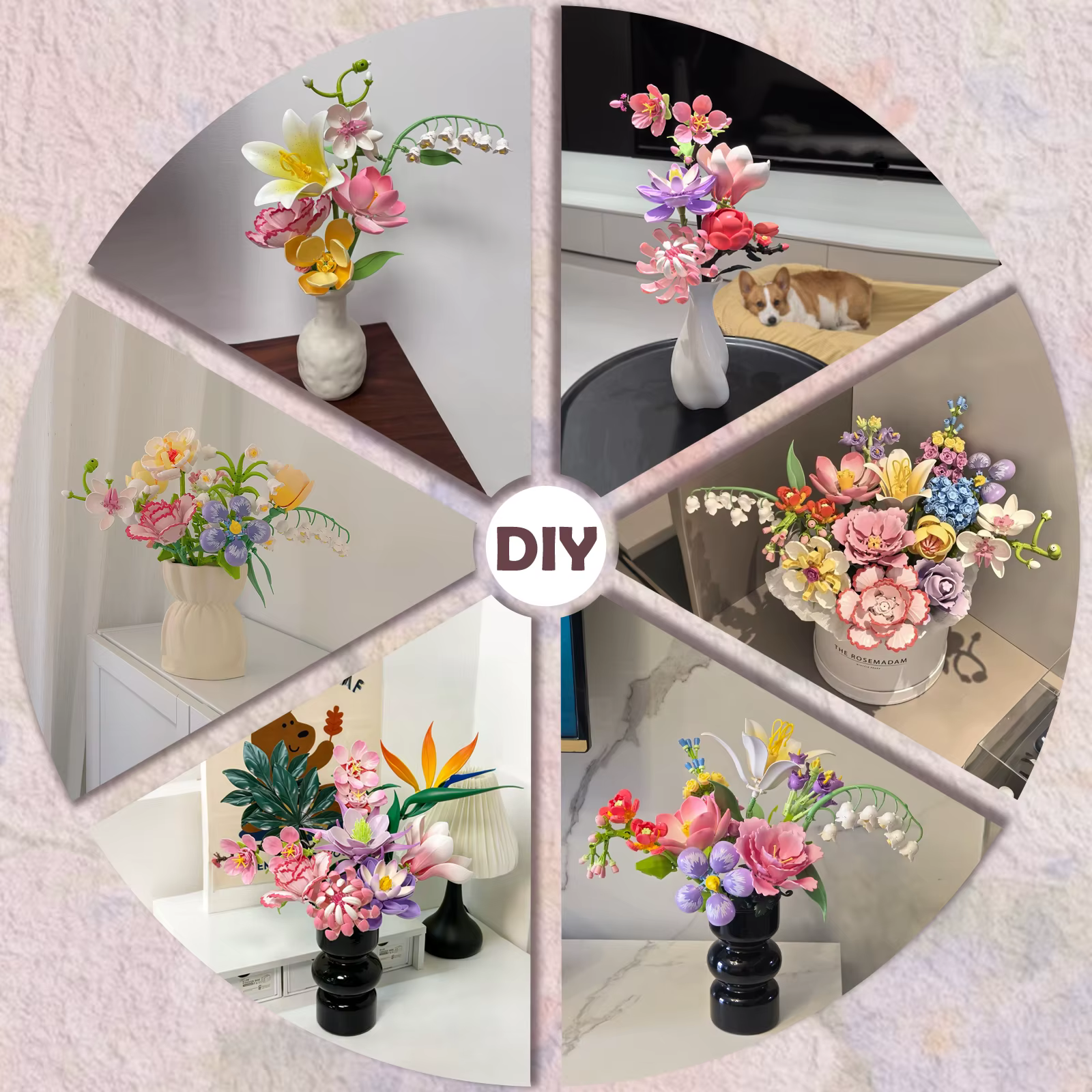 Bouquet de fleurs de chrysanthème rose en blocs de construction