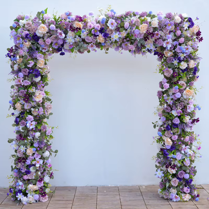 H865324 violet Rose verdure fleur rangée canapé coureur mariage toile de fond arc carré Arrangement Floral fête d'anniversaire Photo accessoires
