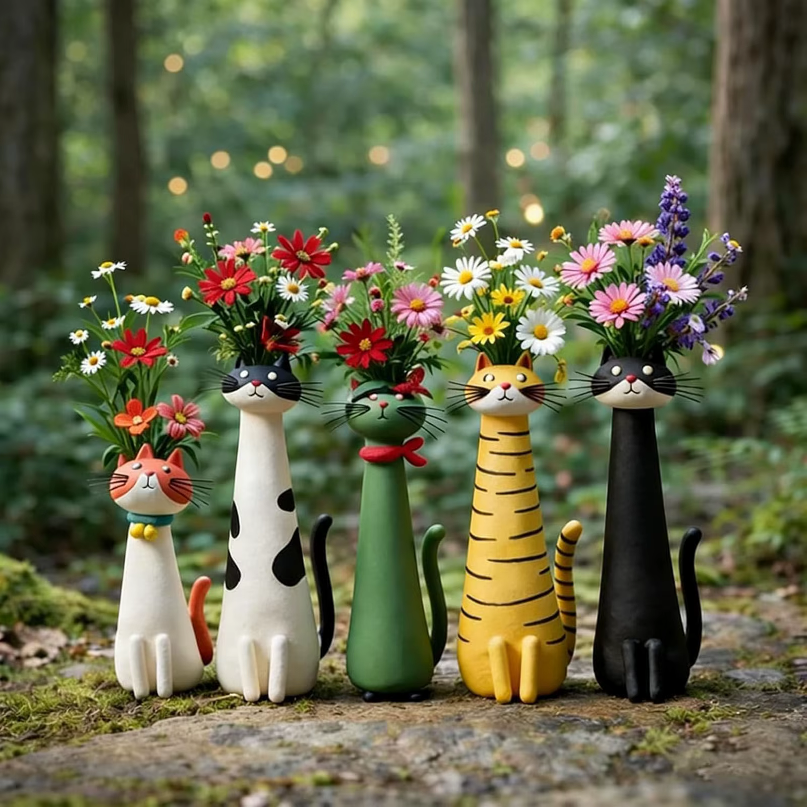 Vase à fleurs en résine artisanal fantaisie en forme de chat, ornement créatif moderne pour petites fleurs, décoration de bureau et d'étagère