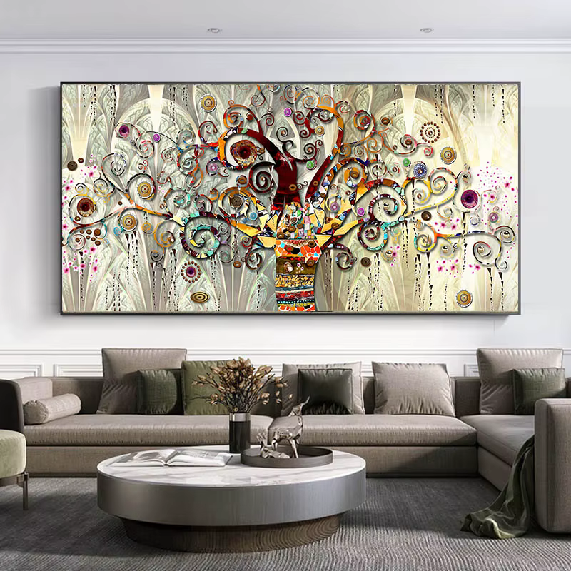 Arbre de vie Gustav Klimt paysage fleurs mur toile peinture scandinave affiche impression photo pour salon décor à la maison